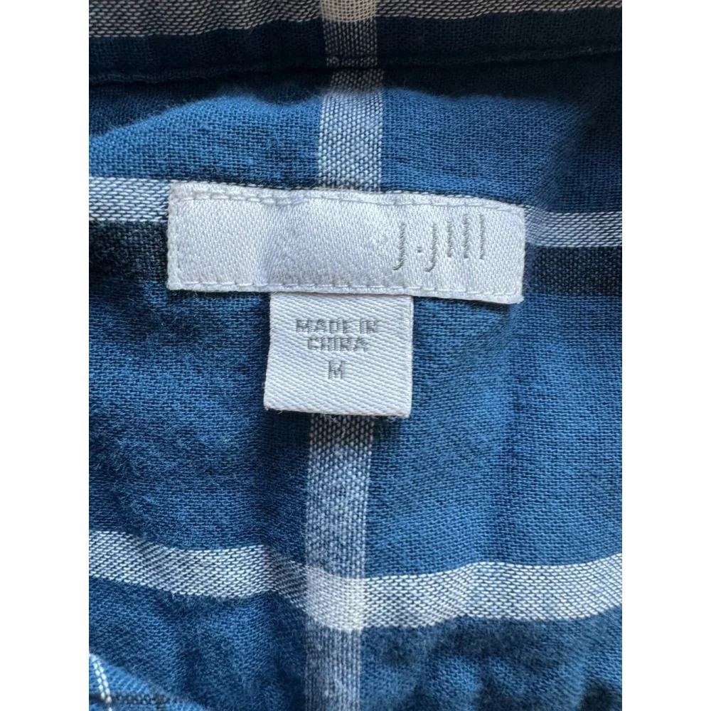 J Jill 100% Cotton Tunic Button Down Blue Plaid Flannel Feel Pockets - Picture 7 of 12